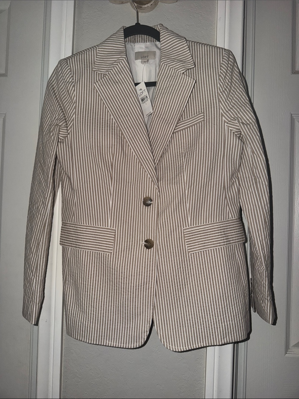 LOFT Cream and White Pinstripe Blazer